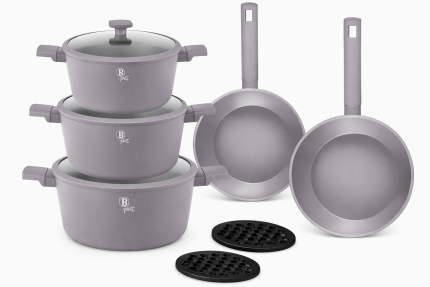 JUEGO DE OLLAS C/TAPA 10PZ BERLINGER HAOS GRIS