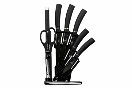 JUEGO DE CUCHILLOS NEGRO C/BASE  8 PZA